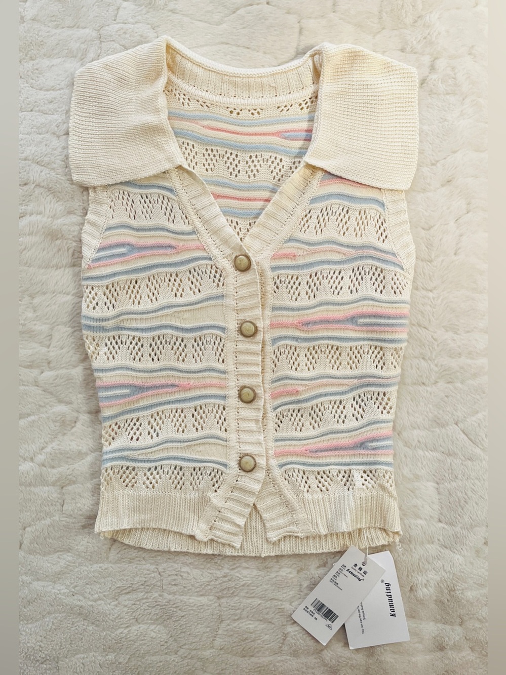 Cottagecore Pastel Striped Crochet Knit Sweater Vest S/M